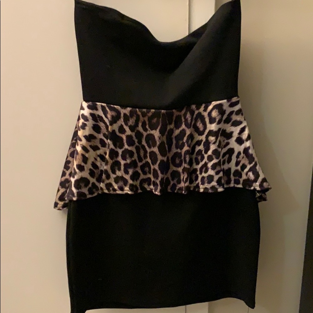 leopard print and black peplum tube dress